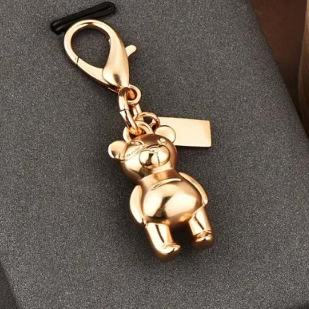 🧸Luxury Gold Mini Teddy Bear Bag Charm Keychain Handbag Accessory - Picture 8 of 10